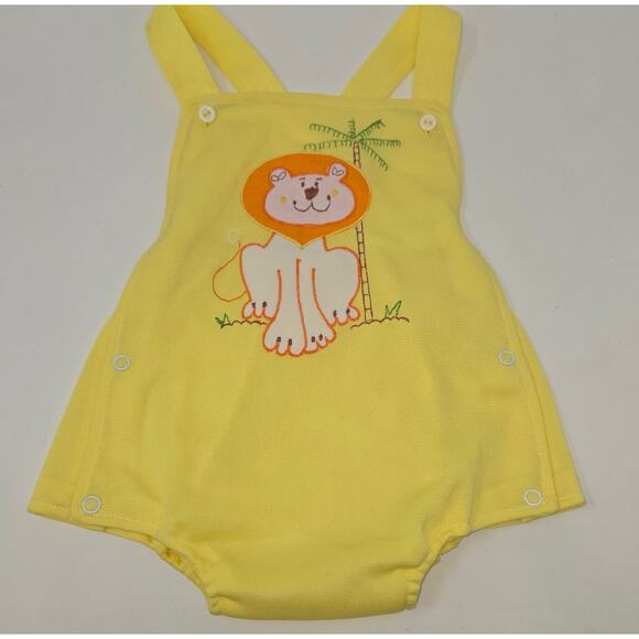 Vintage Healthtex Sun Suit Romper Jumper Yellow Lion Unisex 12 Month One Piece - Picture 2 of 9